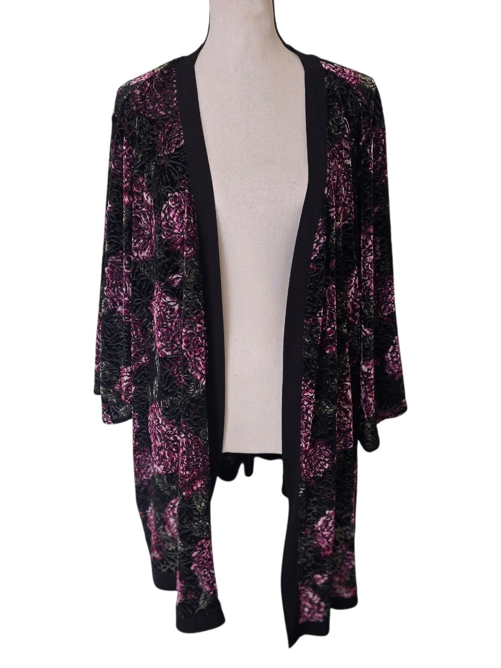 Catherines Black Purple Floral Burnout Velvet Open Front Cardigan 2XL Whimsigoth